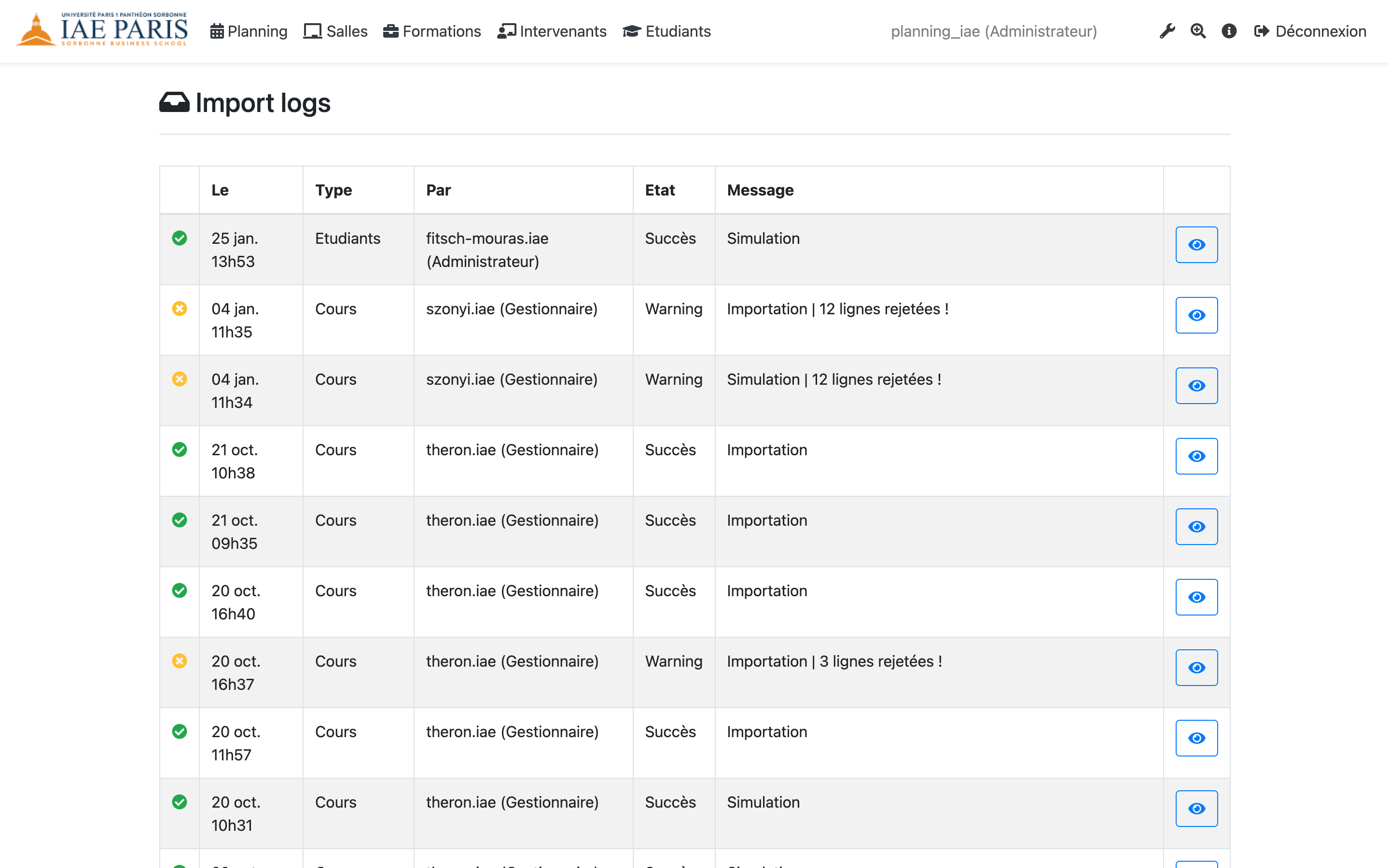 Le journal des importations (Imports log)